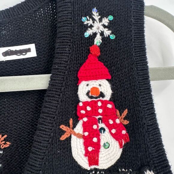 Vintage White Stag Christmas Snowman Snowflake Ugly Sweater Vest Cotton Size S - Picture 4 of 9